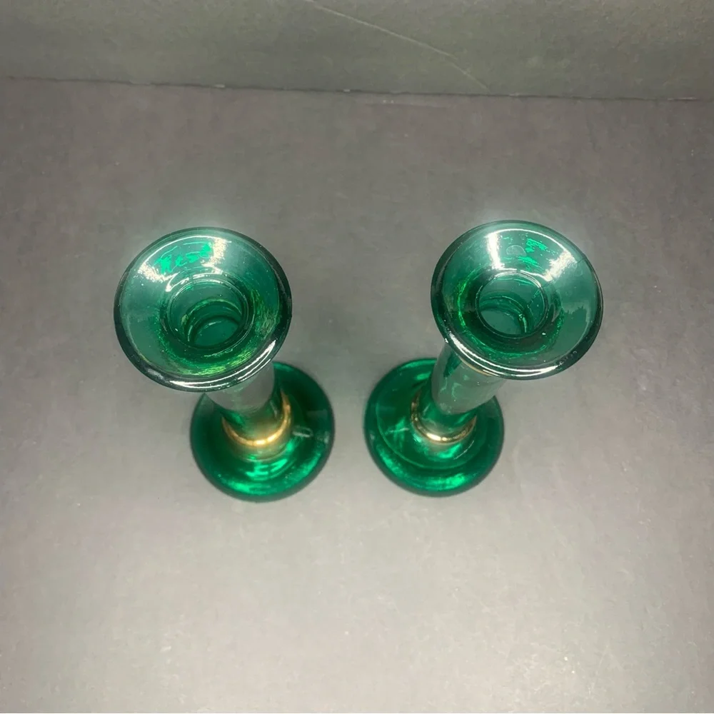 Pair of Vintage Pier 1 Emerald Green Candlesticks